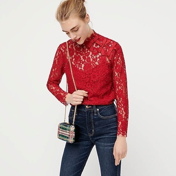 🌸 J. Crew Mockneck top in floral lace - Picture 2 of 9